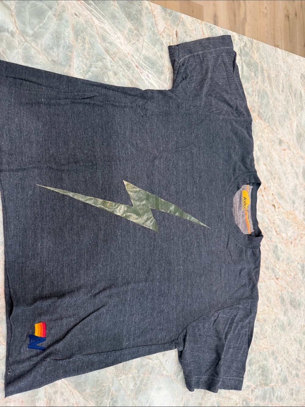 Aviator Nation Dark Heather Navy Tee with Camo Lightning Bolt